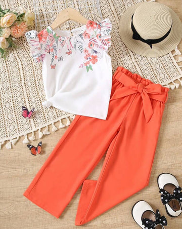 SHEIN طقم ملابس علوية ذات طباعة زهرية وبنطال